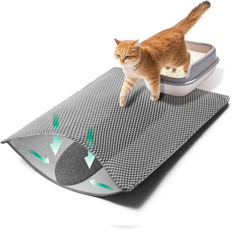 GRELY Cat Litter Mat, 32"x22" Litter Box Trapping Mat for Indoor Cat, 2 Layer Non-Slip Waterproof Urine Proof Collapsible Kitty Pet Rug - Image 1